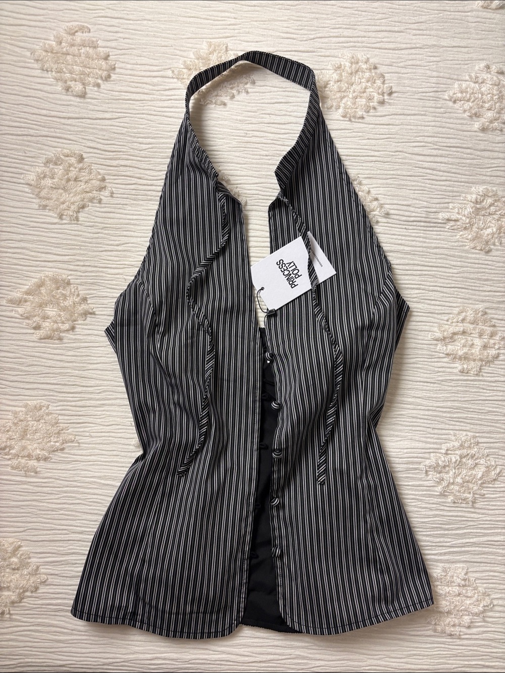Princess Polly Black & White Striped Halter Button-Front Top